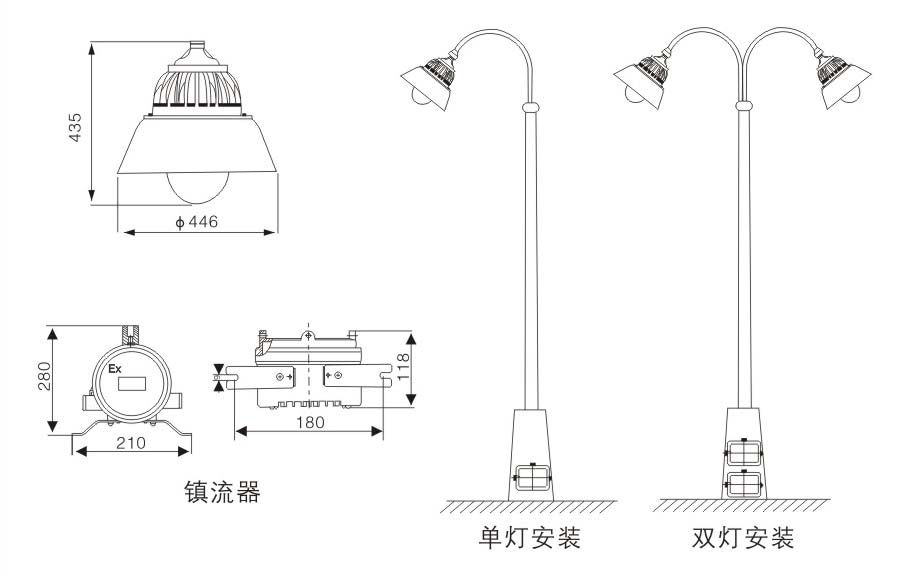 防爆道路燈尺寸示意圖