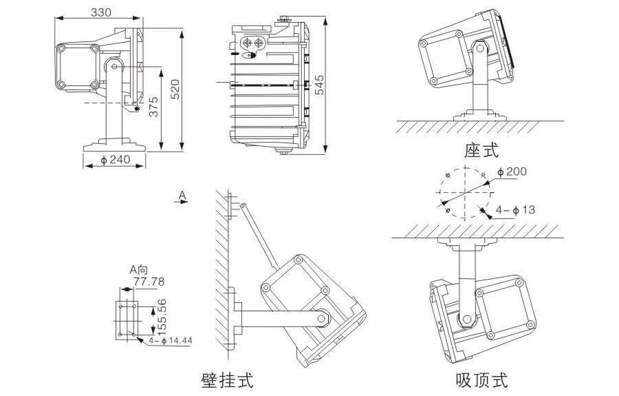 BFC8100外場防爆強光泛光燈尺寸圖